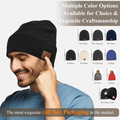 Bluetooth Beanie Hat with Built-in Wireless Headphones – 20 Hours Playtime – Double-Layer Warm Winter Beanie – Unisex Black