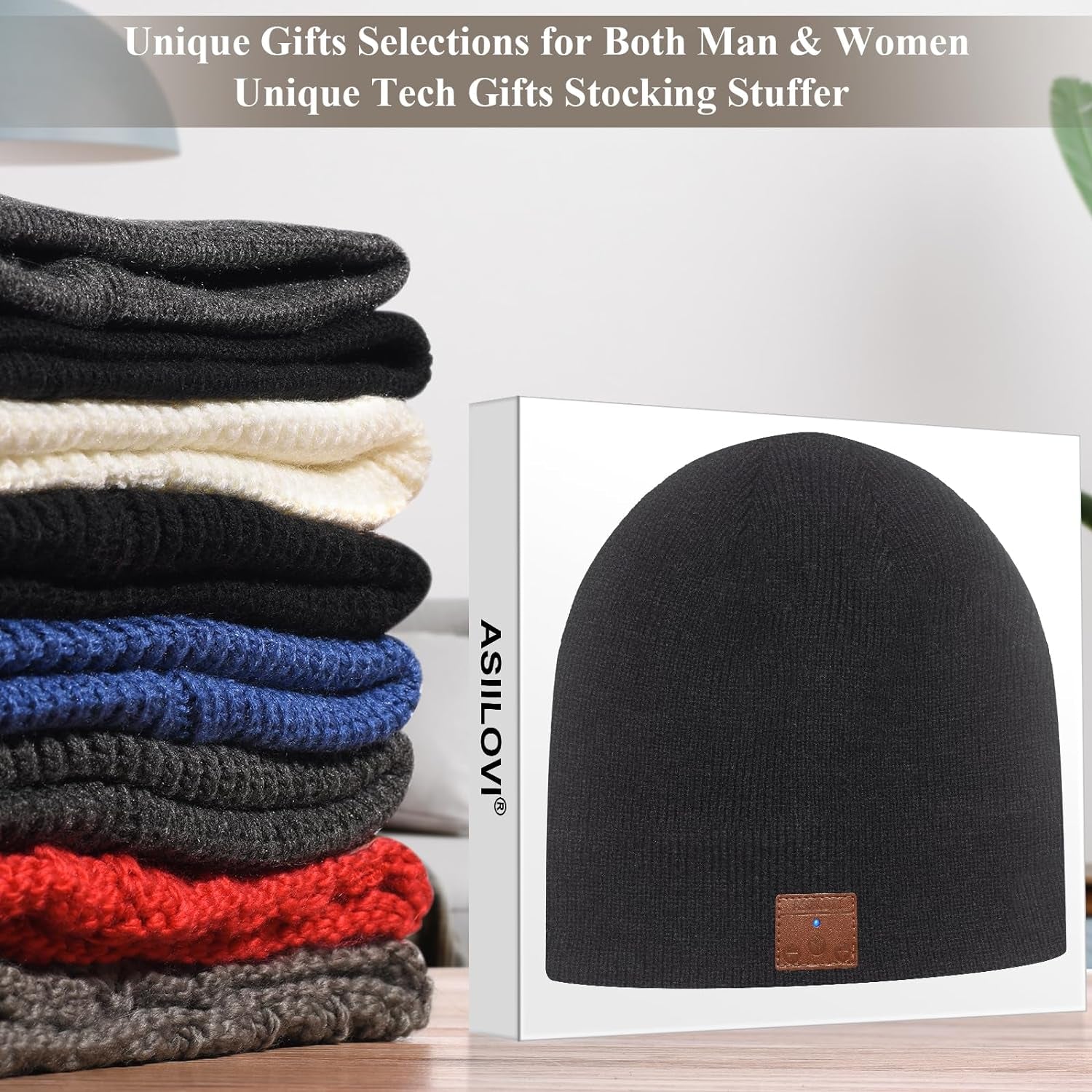 Bluetooth Beanie Hat with Built-in Wireless Headphones – 20 Hours Playtime – Double-Layer Warm Winter Beanie – Unisex Black