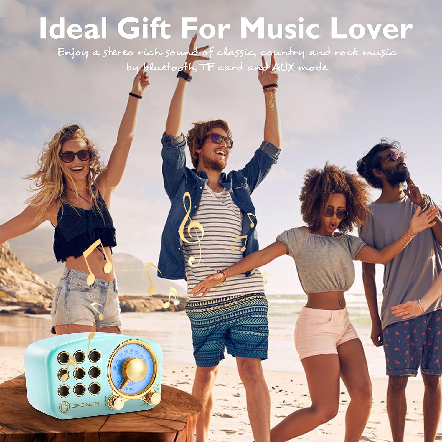 Vintage Bluetooth Speaker with FM Radio – Classic Retro Design, Bluetooth 5.0, Enhanced Bass, TF Card & MP3 Player – Blue