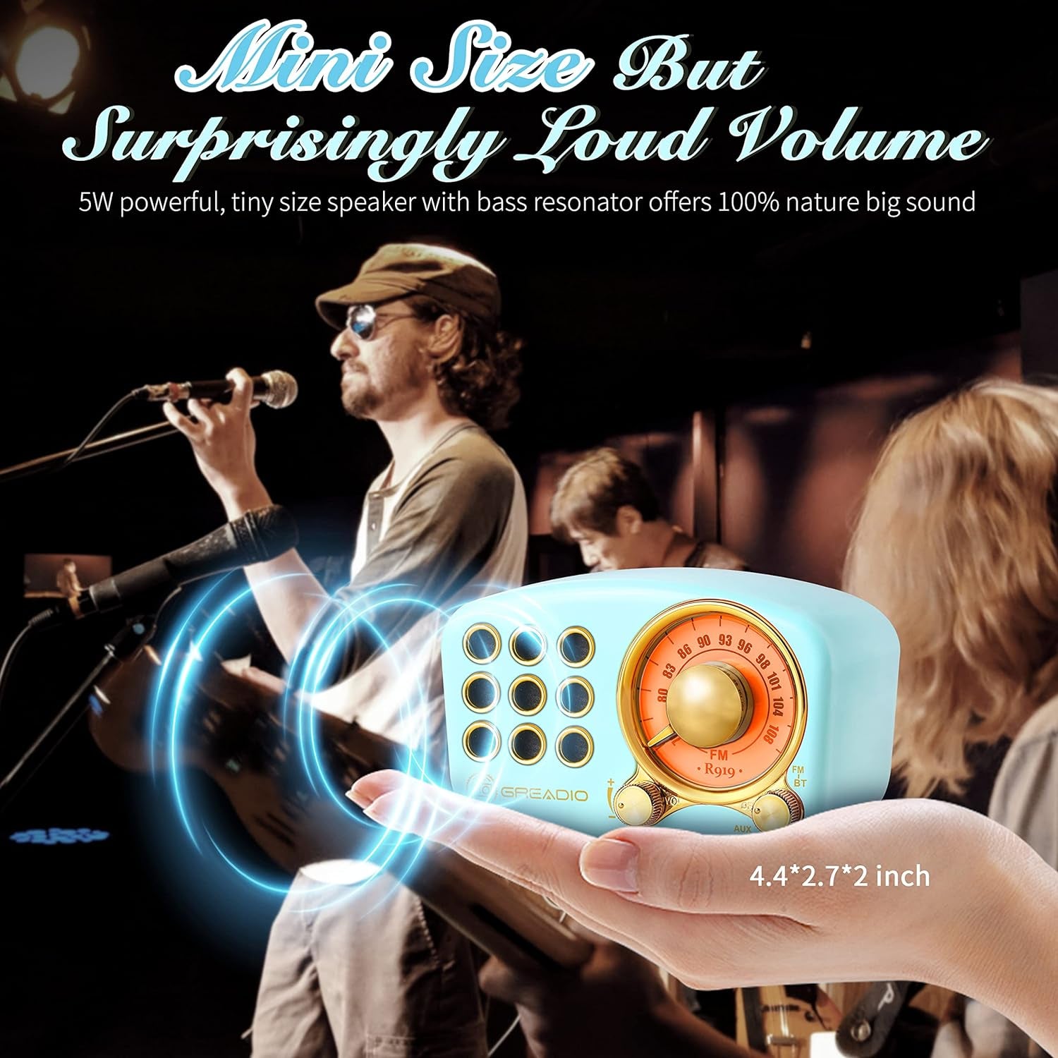 Vintage Bluetooth Speaker with FM Radio – Classic Retro Design, Bluetooth 5.0, Enhanced Bass, TF Card & MP3 Player – Blue