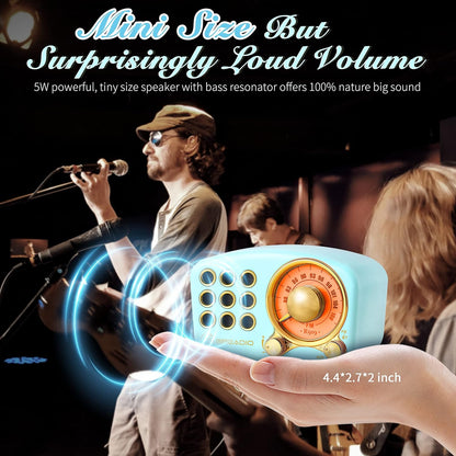 Vintage Bluetooth Speaker with FM Radio – Classic Retro Design, Bluetooth 5.0, Enhanced Bass, TF Card & MP3 Player – Blue