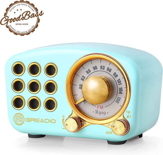 Vintage Bluetooth Speaker with FM Radio – Classic Retro Design, Bluetooth 5.0, Enhanced Bass, TF Card & MP3 Player – Blue