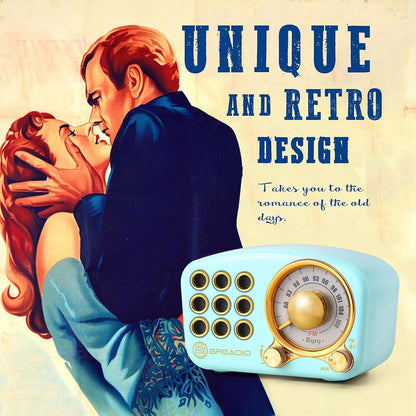 Vintage Bluetooth Speaker with FM Radio – Classic Retro Design, Bluetooth 5.0, Enhanced Bass, TF Card & MP3 Player – Blue