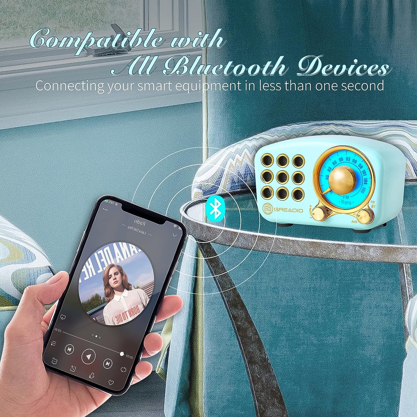 Vintage Bluetooth Speaker with FM Radio – Classic Retro Design, Bluetooth 5.0, Enhanced Bass, TF Card & MP3 Player – Blue