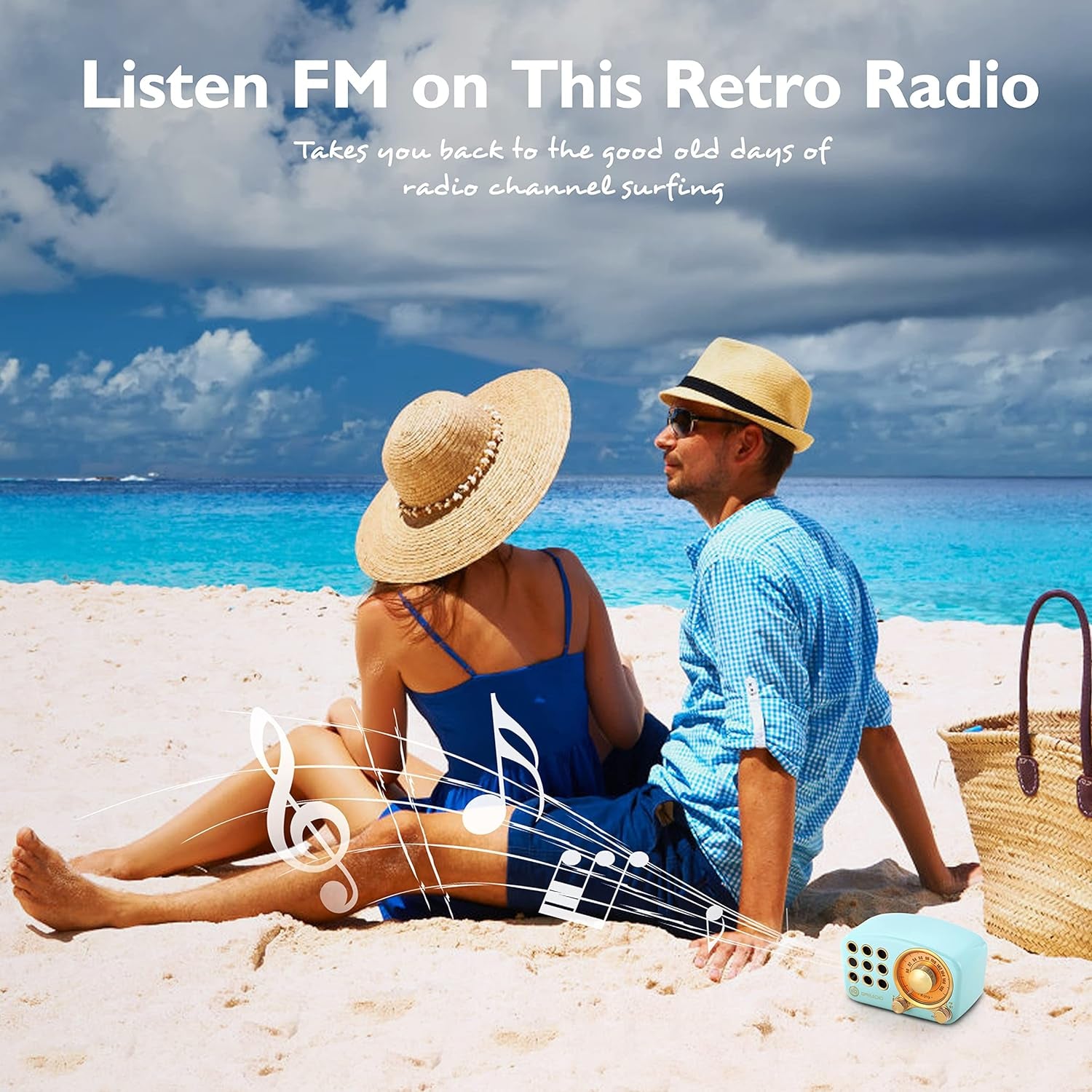 Vintage Bluetooth Speaker with FM Radio – Classic Retro Design, Bluetooth 5.0, Enhanced Bass, TF Card & MP3 Player – Blue